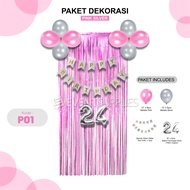 Paket Hemat Dekorasi Ulang Tahun Gold Hitam [Angka Bebas] Anak Remaja Dewasa Sweet Seventeen 17 Perl
