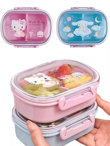 1pc 580ml Sanrio Hello Kitties bento lunch box set with compartment lid lunch box, snack bowl, refri