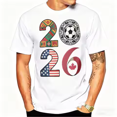 2026 USA Canada Mexico Soccer T-Shirt Cotton Shirt Tribal & Flag Graphic Tee, Ideal Gift for North A