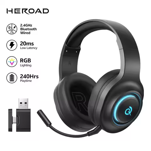 Heroad V200 by QCY H4GM 2.4GHz Wireless Gaming Over Ear Headset Mic Bluetooth 6.0 Headphones 7.1 Sur