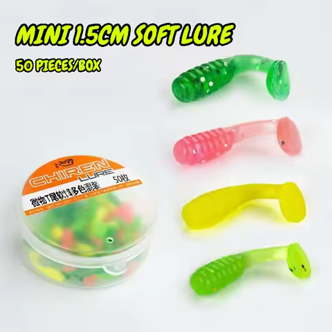 50PCS/Box Mini Fishing Soft Lure 1.5CM Artificial Lure Micro Worms jig Bait T-Tail Laser Wobblers Sw