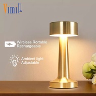 Vimite Retro Bar Table Lamp Metal Touch Decor for Bar Coffee Table Restaurant Decoration Light Desk Portable LED Rechargeable Night Lights (Silver/Gold/Bronze)
