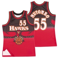MERAH IMPORTED EMBROIDERY ATLANTA HAWKS CLASSIC 55 DIKEMBE MUTOMBO RED LOGO BASKETBALL JERSEY