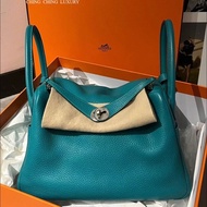 🌈Hermes💚Lindy 30💚孔雀藍色銀扣🌟98.5新🌈TC皮🌟有盒🌟lindy30🌟愛馬仕🌟