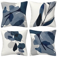 Linen Pillow Cover 40x40/45x45/50x50/60x60cm Blue Leaf Pattern Pillow Case for Sofa Bedroom