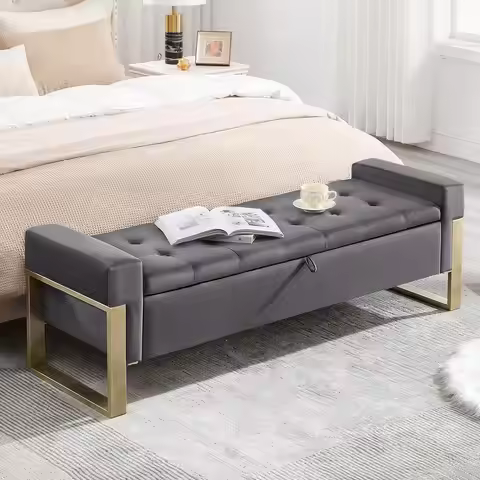 End of Bed Storage Bench, 67'' Benches for Bedroom Foot of Bed King Size, Upholstered Velvet Tufted 
