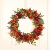 Deep Red Thanksgiving Festival Wedding Decorations Simulation Wreath Rose Autumn Decoration Home Pro