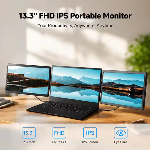 A41Z-Portable Monitor 13.3Inch Extender Dual Screen External For Switch/Phone/Tablet,USB-C HDMI-Comp