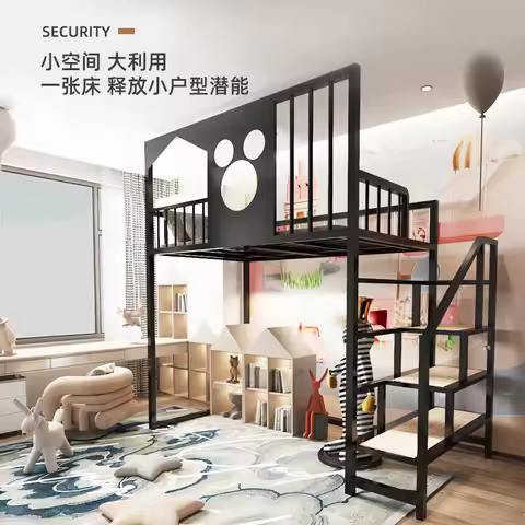 Wrought iron elevated bed space saving under table loft small apartment but upper double bed duplex 