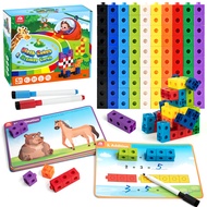 Coogam Math Cubes, Manipulatives Number Counting Blocks with Activity Snap Linking Cube Math Constru