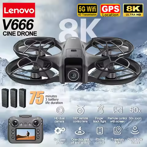 Lenovo V666 Mini RC Aerial Drone 8KHD Camera Foldable Intelligent Obstacle Avoidance Screen Remote C