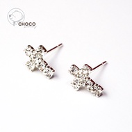 (S925) Real Silver Cross Earrings CZ Diamonds ET83 Sterling Diamond Stud