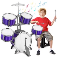 Kids Drum Set Jazz Drum Rock Kit Toys for 3 4 5 6 7 Year Old - 5 Piece Toddler Band Rock Drum Toy Ed