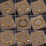 Singul 18K Gold Titanium Steel Non Fade Bracelet for Women Gelang Rantai Tangan Emas Retro Punk Clov