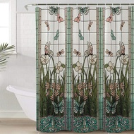 ม่านอาบน้ำกันน้ำกระจกสีสันดอกไม้แมลงปอผ้าโพลีเอสเตอร์ม่านอาบน้ำผ้าม่านห้องน้ำโรงแรมบ้าน