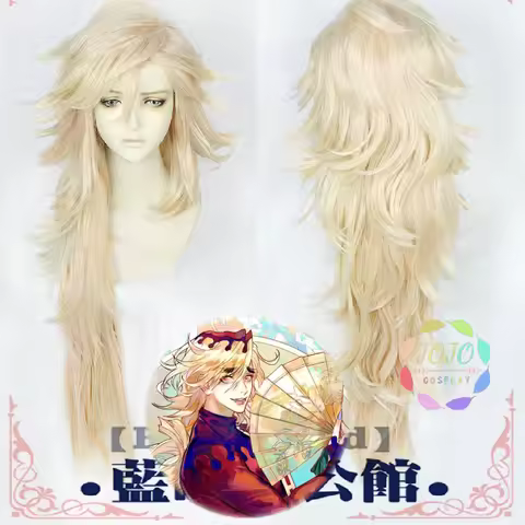 Kimetsu No Yaiba Douma Long Curly Light Golden Cosplay Halloween Heat Resistant Synthetic Hair + Fre