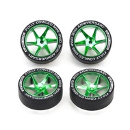 95666 TAMIYA FULLY COWLED 30TH ANNIV. SUPER HARD LOW PROFILE TIRES & MATTE GREEN PLATED WHEELS