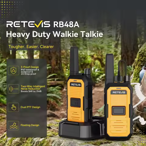 Retevis RB48A IP67 Waterproof Walkie Talkie Noise Reduction FastCharging Two Way Radio Floating Dual
