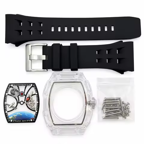 New Men's Tonneau-shaped Transparent Watch Case with Strap, Dial, and Hands, Compatible for Japanese