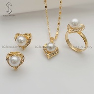 JSCO jewelry 18K Saudi Gold Plated Pearl Jewelry Set for Women Necklace Earrings Ring set-18