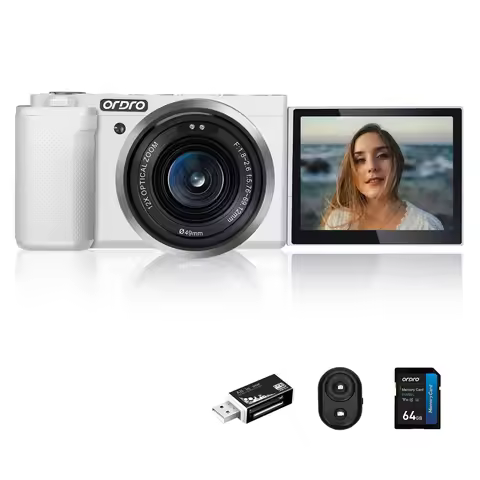 ORDRO G730 Compact Digital Camera 5K Touchscreen IR Night Vision Vlogging Camera White Black for Pho