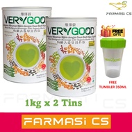 VERYGOOD Grain High Fibre Natural Grain 1kg x 2 Tins FREE Tumbler EXP:10/2025 [ Very good Barley grass ]