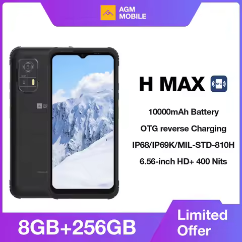 AGM H MAX Rugged Smartphone 8+256GB 10000mAh Battery HD+ Display 3 Card Slot NFC OTG Reverse Charge 