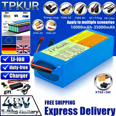 TPKUR 48V 10Ah,15AH ,20AH, 25AH, 35AH ,13S,5P, 6P,4P,3P lithium battery pack large capacity suitable