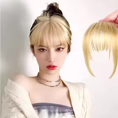 Liu Hai Wig for Women, Golden Bangs Dyed Wig Clip-on Fake Bangs, Synthetic Wig Accessories