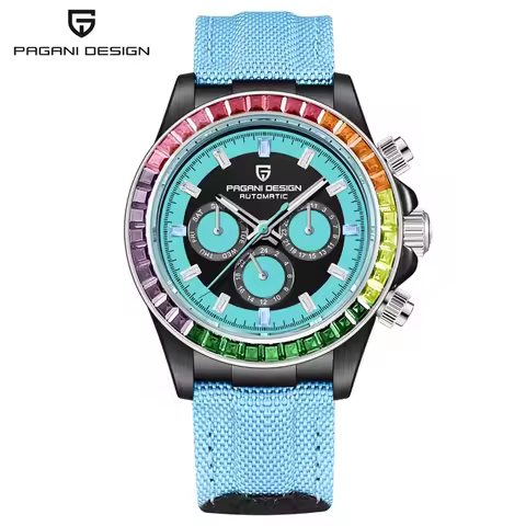 PAGANI DESIGN 40MM Rainbow Bezel Chronograph Sapphire Luxury Automatic Mechanical Watches Men's Stai