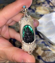 純天然A貨緬甸翡翠墨翠虛空藏菩薩鑲嵌925銀吊墜 原價$2000多