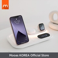 mooas All-Rounder 4 in 1 Fast Wireless Charging Nightlight Clock, Wireless Charging Station, LED Clock, For iPhone 12, Galaxy S22, LG V50 and Newer, Airpods, Apple Watch