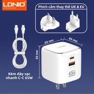 Bộ Sạc LDNIO 65W USB C GaN Bộ Chuyển Đổi Du Lịch Nhiều Cổng Type C Cho MacBook iPad iPhone Xiaomi Ga