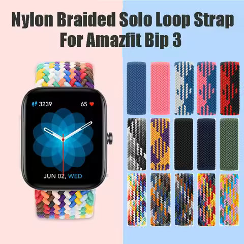 Nylon Braided Solo Loop Strap For Amazfit Bip 3/Bip 3 Pro Flexible Bracelet Breathable Band For Amaz