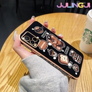 Jjlingji เคสสำหรับ Vivo Y21 2021 Y21s Y33s Y21e Y21a Y33t T1x 4G Y21G ลายการ์ตูน Gourmet Bear กันกระแทกเคสโทรศัพท์ขอบด้านข้างสี่เหลี่ยมนิ่มแบบดั้งเดิมกรอบหลังเต็มรูปแบบเคสป้องกันกล้อง