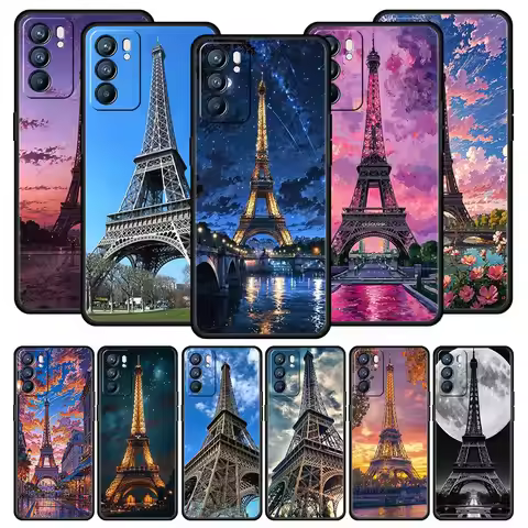 Red Umbrella Eiffel Tower Phone Case For Oppo A54 A53 A52 A15 A95 A16 A78 A79 A80 A98 4G Find X5 X6 