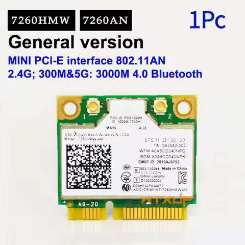 1Pc Mini PCI-E Dual-Band 2.4G/5Ghz Wireless Network Card AC 7260 7260HMW Bluetooth 4.0 802.11a/b/g/n