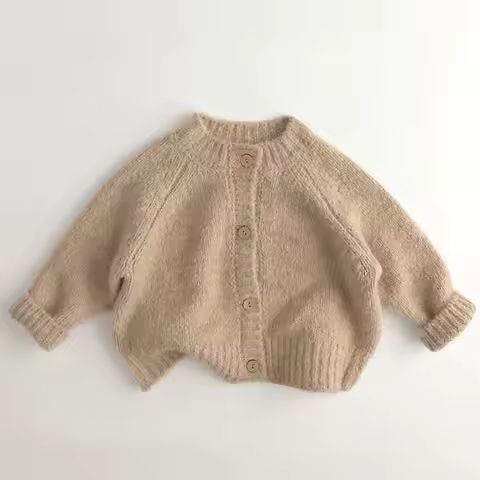 1-6Y Baby Boys Winter Solid Sweaters Long Sleeve O-Neck Retro Embroidery Knitted Cardigan Children T