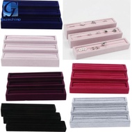 Gazechimp 3pcs Velvet Slots Ring Trays Showcase Display Jewelry Holder Box Long Case