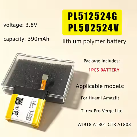 390mAh PL512524G PL502524V Replacement Battery for Huami Amazfit T-rex Verge Lite A1918 A1801 A1808 