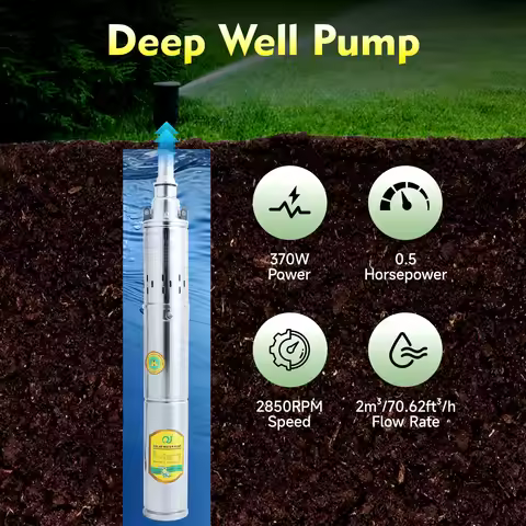 24V Solar Power Water Pump Farm Ranch Submersible Bore Hole Deep Well DC 370W 1.8m³/h