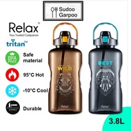 Relax~ Water Bottle 3800ml/ 3.8L Tritan Straw Press Flip BPA Free/ Botol Air (14 Days Warranty)