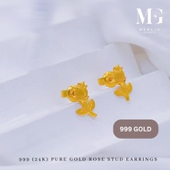 Merlin Goldsmith 24K 999 Gold Rose Stud Earrings