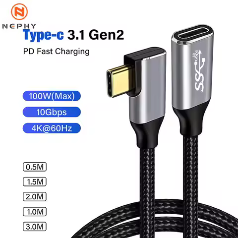 5A USB C Extension Cable Type C 3.1 PD100W Fast Charging Male to Female Cable Extender 90 Degree Elb