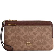 Coach Double Zip Wallet In Signature Canvas - Tan/ Brown CX161