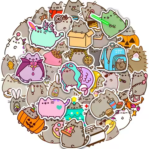 Kawaii Pusheen Stickers Cartoon Cat DIY Scrapbook Decal Phone Case Cute Pusheen Laptop Decals Aesthe