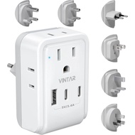 VINTAR Universal Travel Adapter Kit, International Power Adapter with 3 USB Ports (2 USB C) 4 AC Out