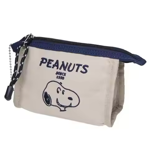 Cosmetic Bag Snoopy Embroidered Japanese Style Cartoon Zipper Wristlet Portable Makeup Storage Pouch