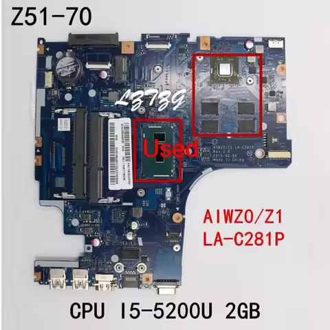 Used for Lenovo Z51-70 Laptop Motherboard LA-C281P CPU I5-5200U 2GB FRU 5B20J23752