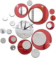 Fashion Classic Wall Clocks for Home and Office Fashion Gift Wall Clocks, 3D Mirror Creative Wall Sticker Operated Clocks Diy Decorative Wall Sticker Wall Art Decoration (Color : Red)